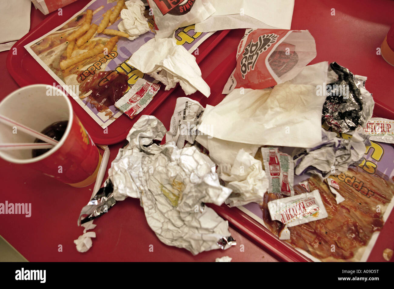 Amerika, Muell in einem Fastfood Restaurant, America garbage at a fastfood restaurant Stock Photo