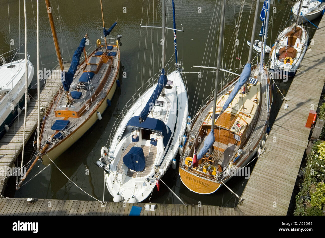 st.katharine's dock london england uk water boats dock beauty boats, yachts, ships, sailing, moored, bright, sunny, colour, wate Stock Photo