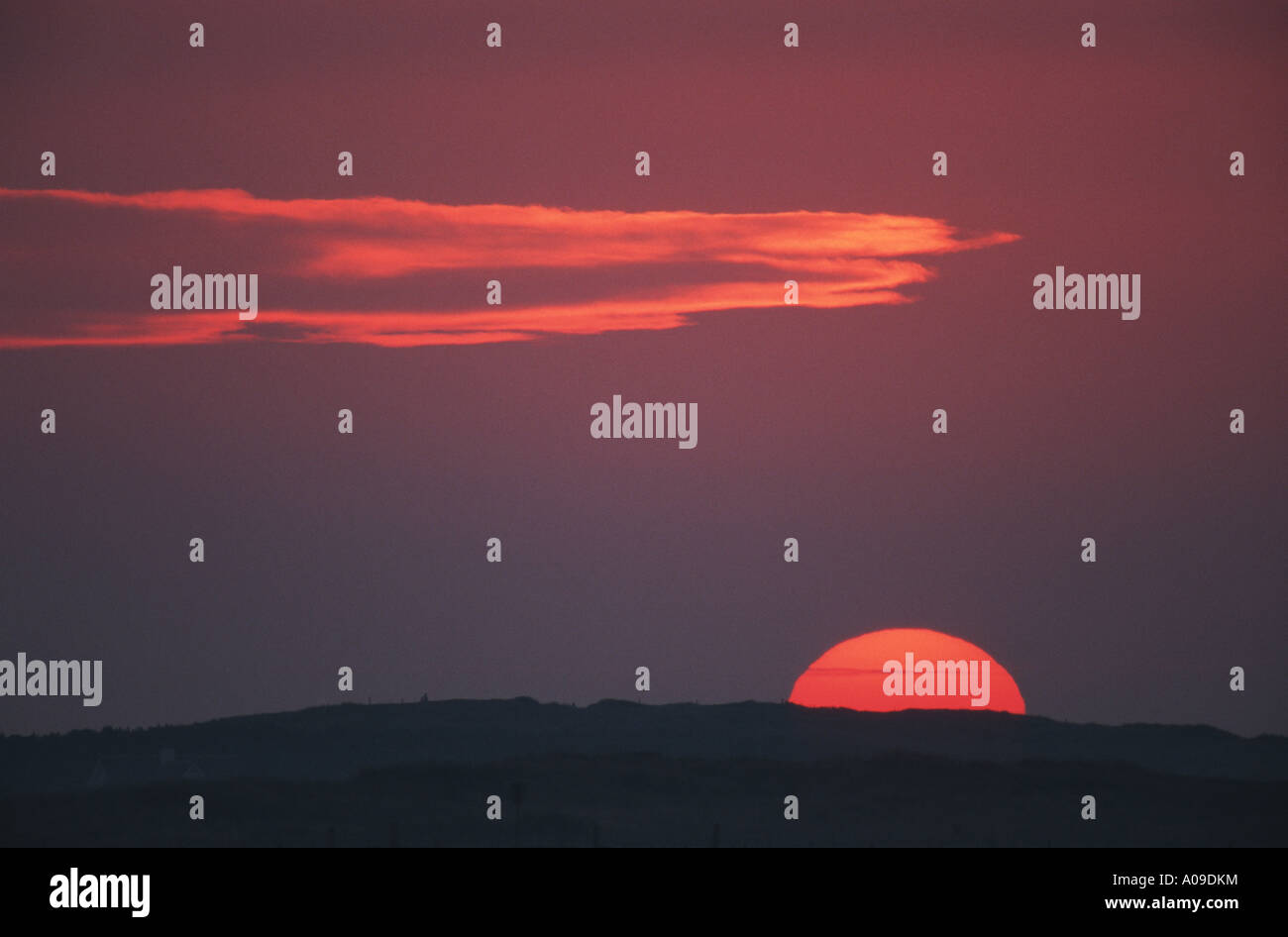 sunset on dunes, Netherlands, Ameland Stock Photo