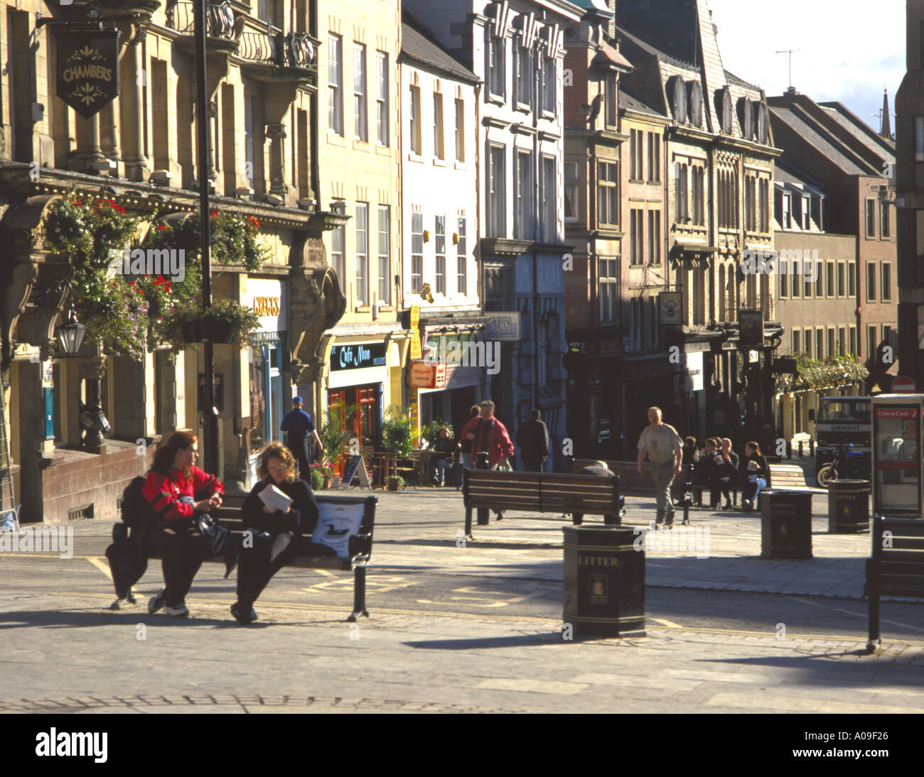 View down the Bigg Market, Newcastle upon Tyne, Tyne and Wear, England, UK. Stock Photo