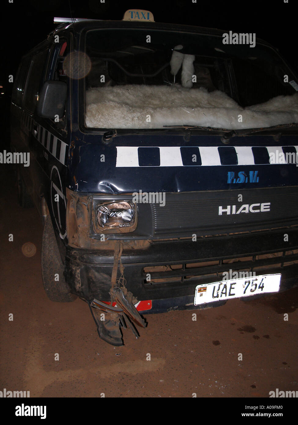 Minibus taxi (matatu) after an accident in Kampala, Uganda Stock Photo