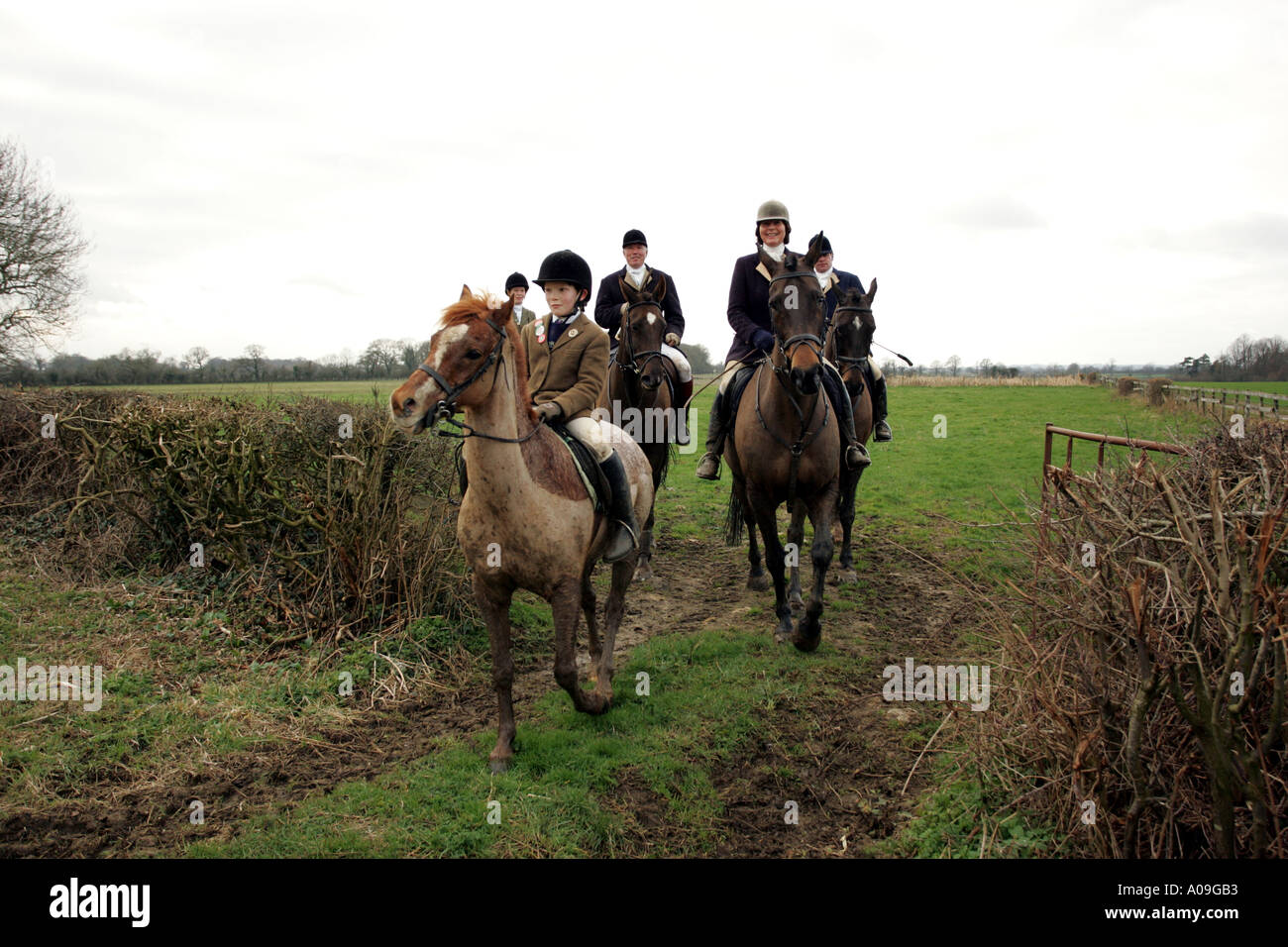 Duke of Beaufort Hunt in Wiltshire 2005 with Kate Hoey MP for Labour supporting the campaign to keep fox hunting in the UK Stock Photo