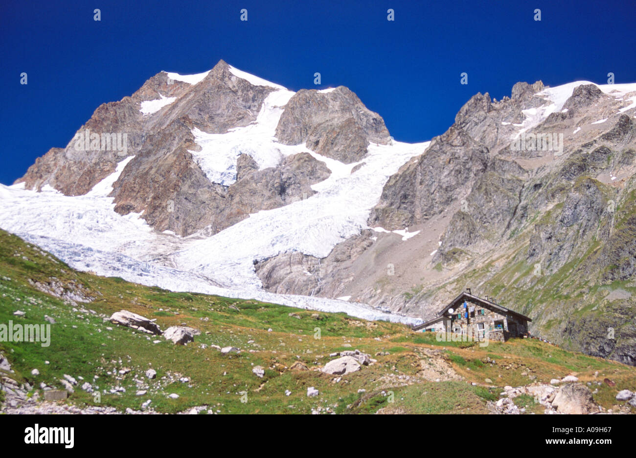 Rifugio Elisabetta and Glacier de la Lee Blanche Val Veni Italian Alps Italy Stock Photo
