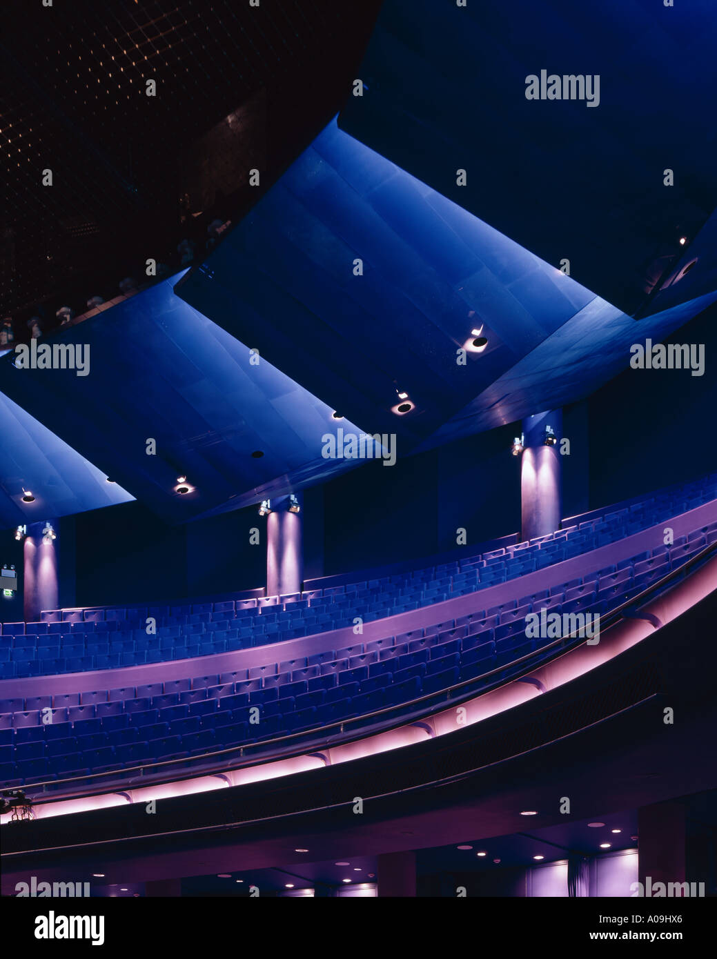 Lowry Arts Centre, Salford, 1992 - 2000. Lyric Theatre detail of upper circle. Architect: Michael Wilford and Partners Stock Photo