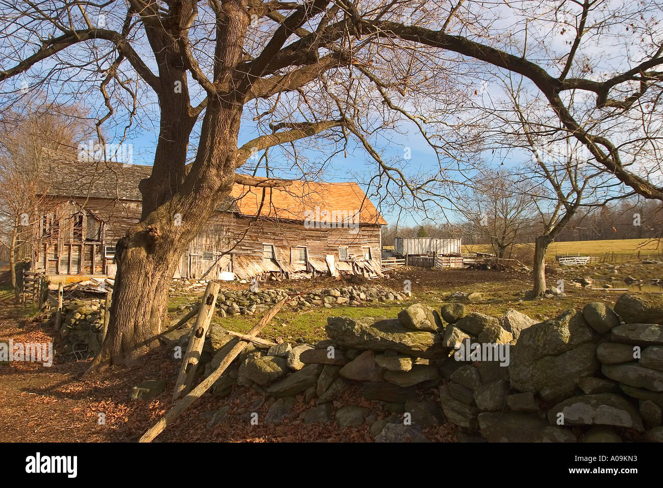 Old Farm in rural New England with stone fence Stock Photo - Alamy