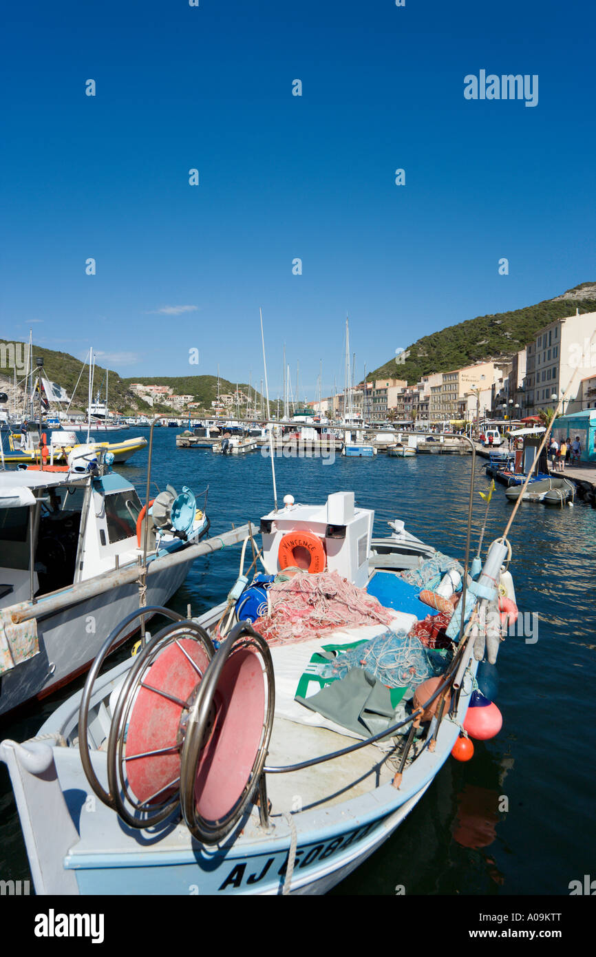 Fishing boats in the harbour at Bonifacio, Corsica, France, Stock Photo