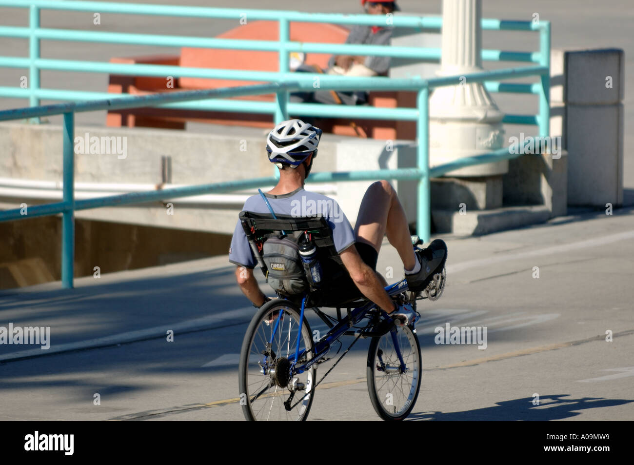 Man riding recumbent bicycle in Manhattan Beach California Stock Photo Alamy