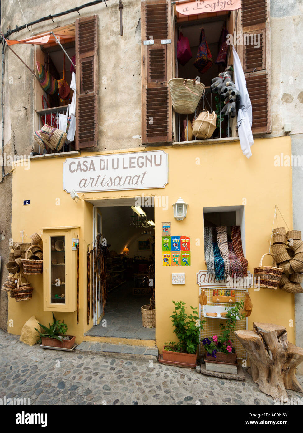 Craft Shop in the Haute Ville (Old Town), Place Gaffori, Corte, Corsica, France Stock Photo