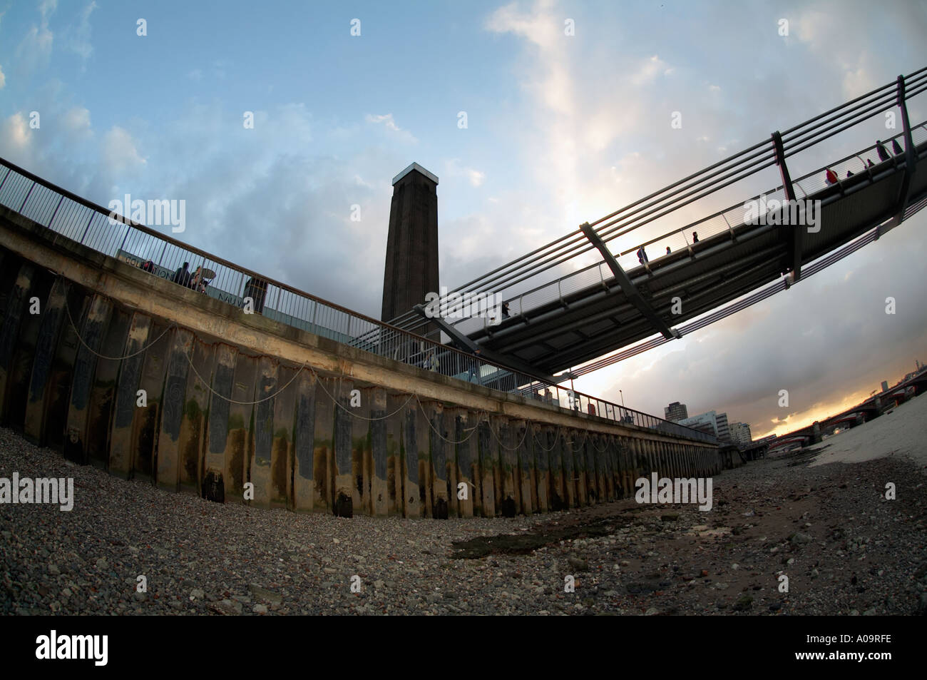 the millennium bridge london crossing the River  Thames from the tate modern bankside power station  to St Pauls cathedral Stock Photo