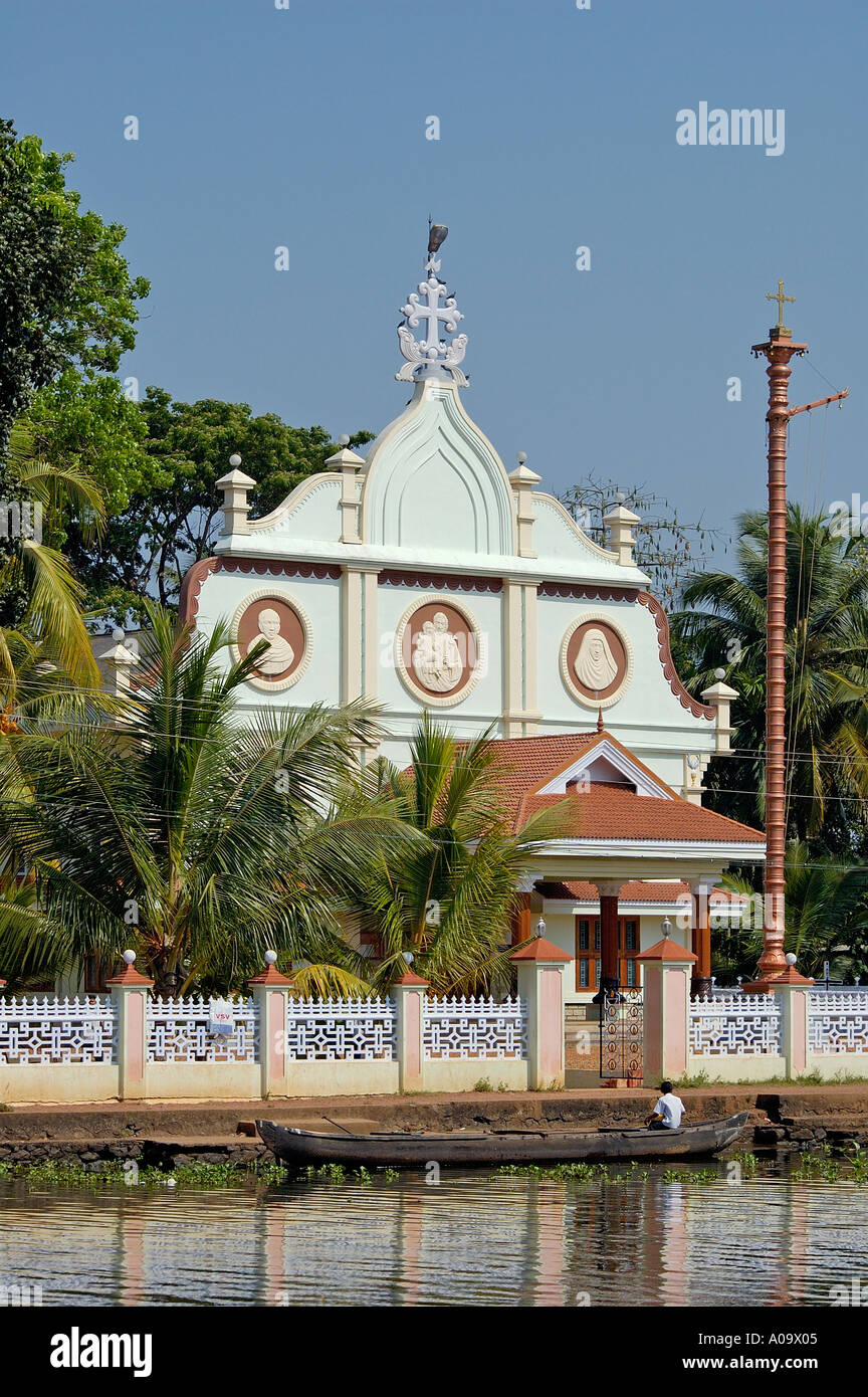 Facade of a Syrian Christian church on backwaters of kerala South India Stock Photo