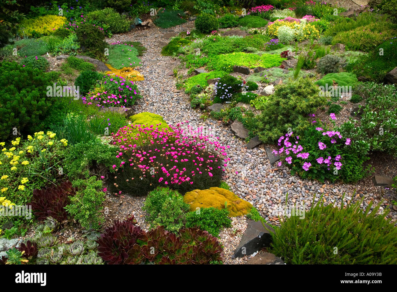 Path and rock garden at Northwest Garden Nursery Eugene Oregon Stock