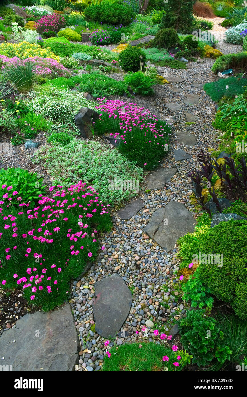 Path and rock garden at Northwest Garden Nursery Eugene Oregon Stock