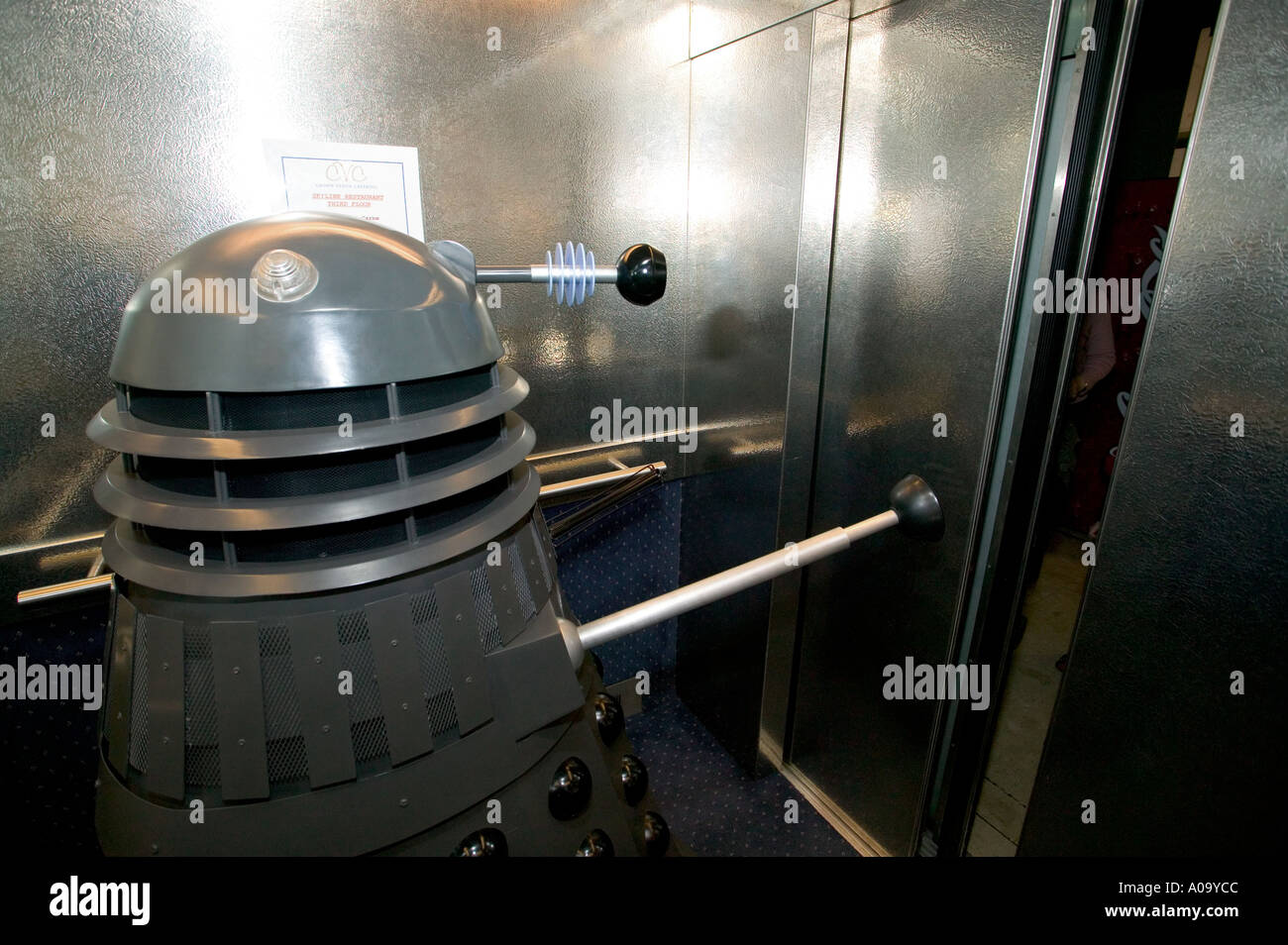 Dalek in a lift Stock Photo