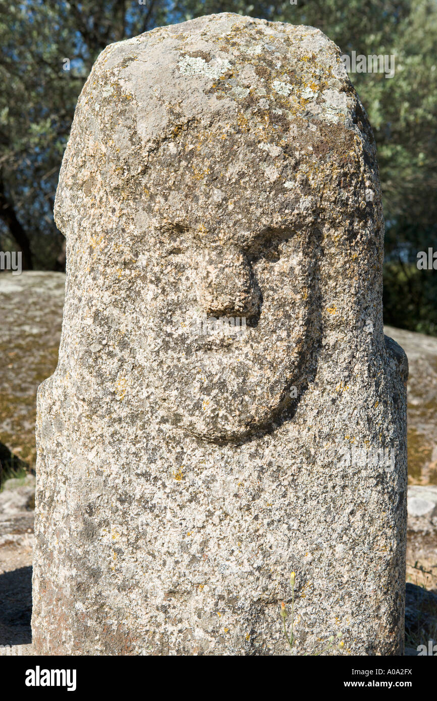 A menhir (standing stone) at Filitosa Prehistoric Site near Propriano, Alta Rocca, Corsica, France Stock Photo