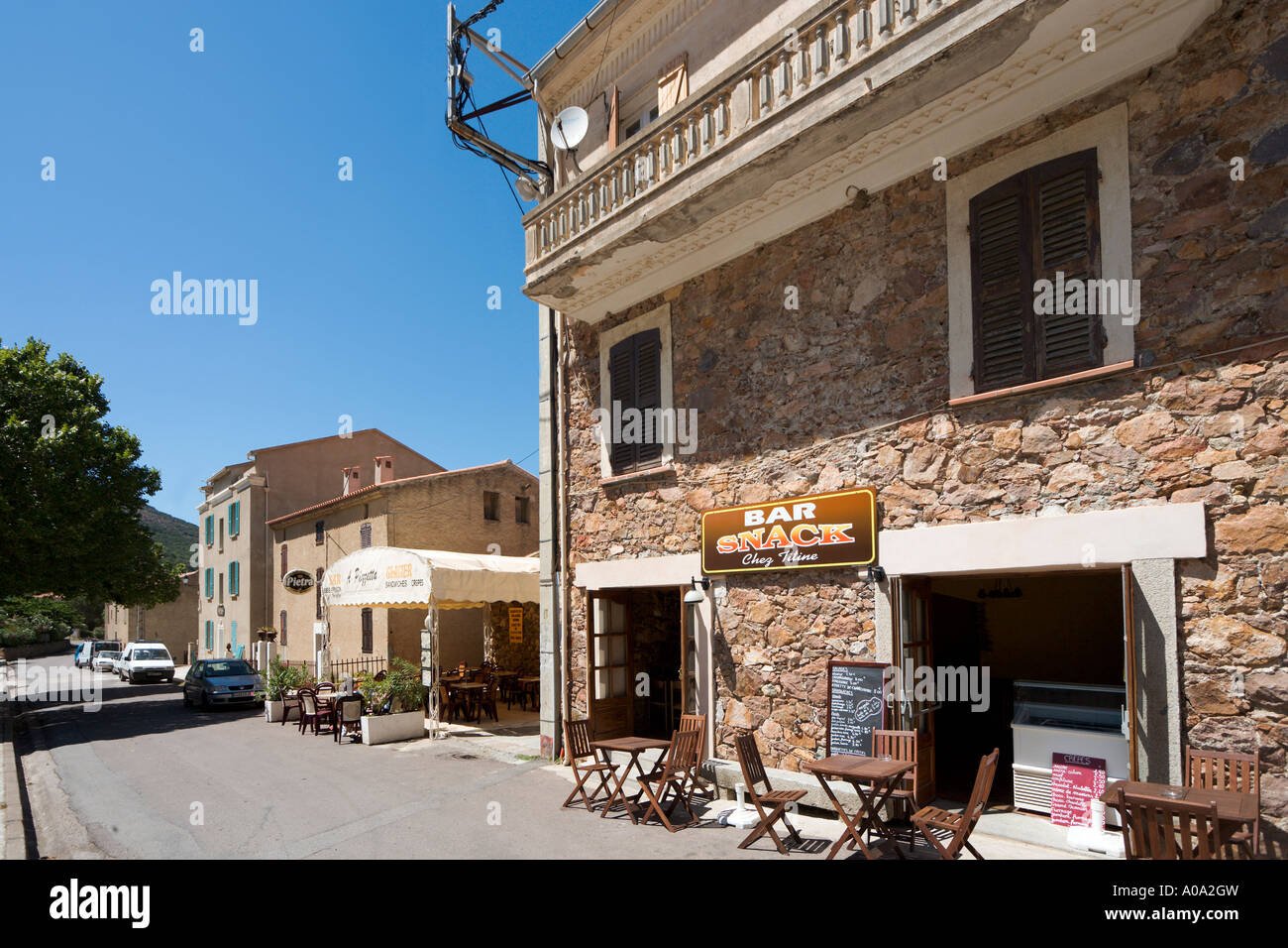 Snack bar in the village centre, Galeria, near Calvi, La Balagne