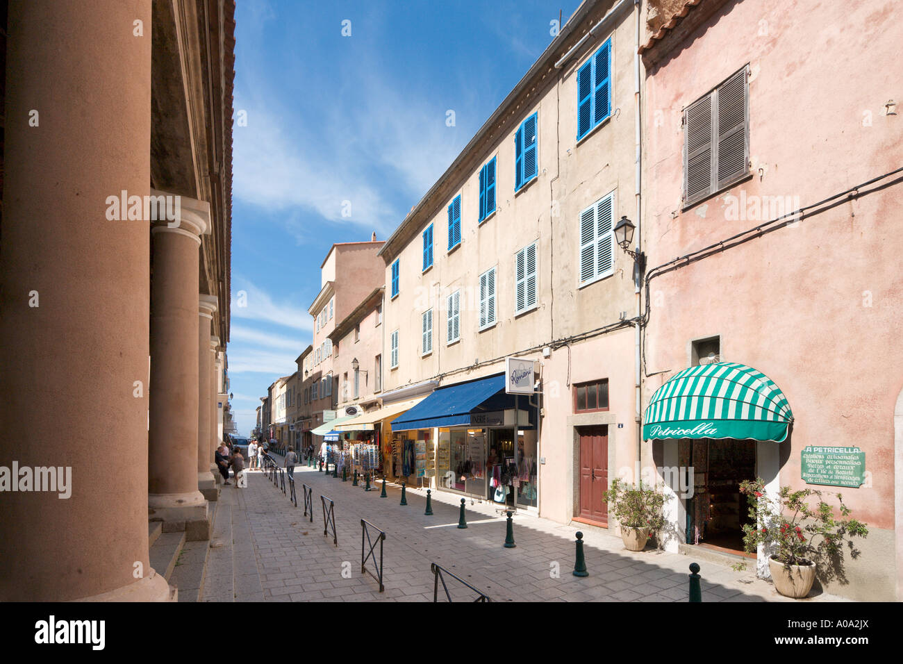 Shops in the old town centre, L'iIle Rousse, La Balagne, Corsica, France Stock Photo