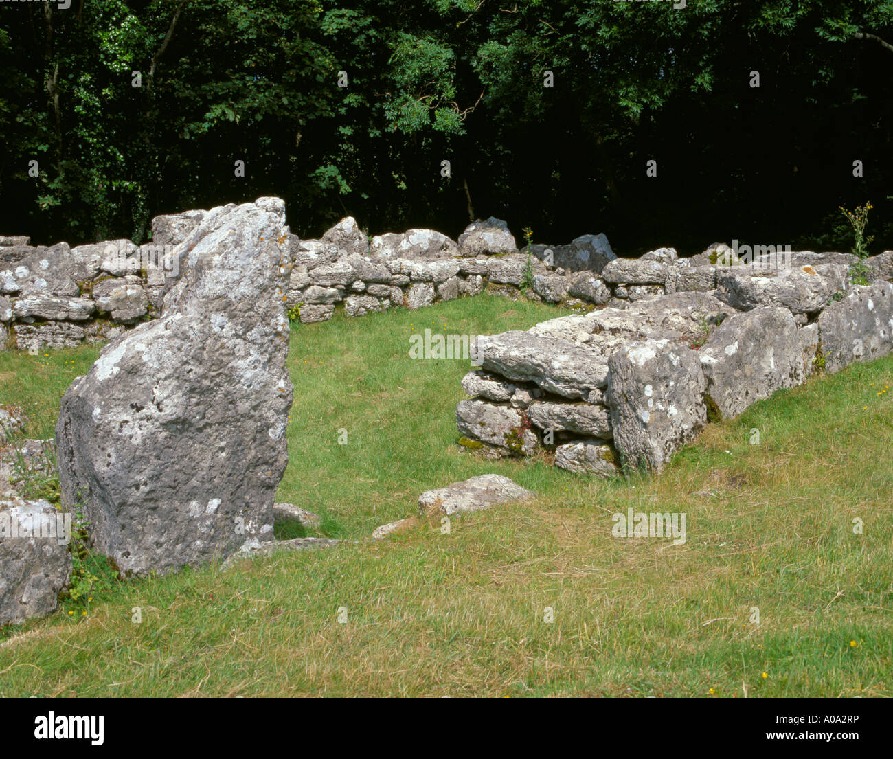 Walls and base of a rectangular Roman hut, Din Lligwy, North Wales, UK Stock Photo