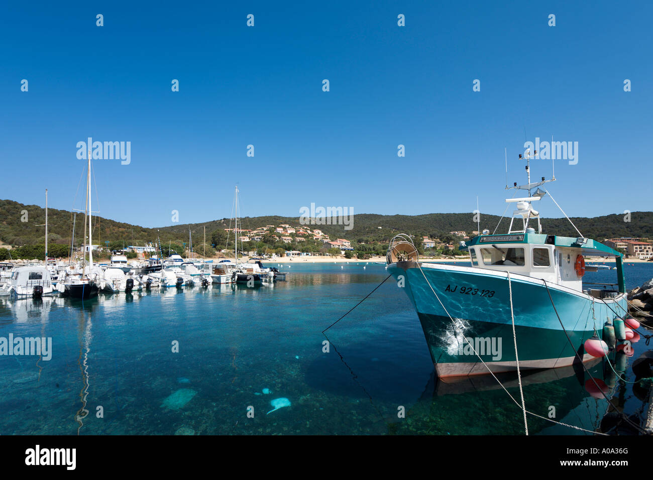Harbour at Porto Pollo, near Propriano, Gulf of Valinco, Alta Rocca region, Corsica, France Stock Photo