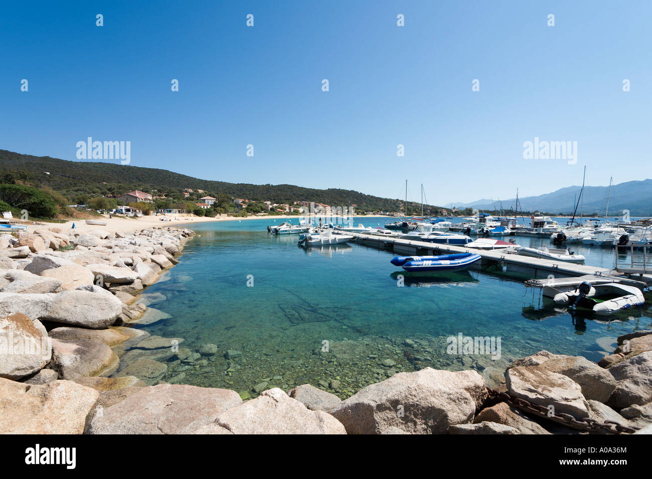Harbour at Porto Pollo, near Propriano, Gulf of Valinco, Alta Rocca region, Corsica, France Stock Photo