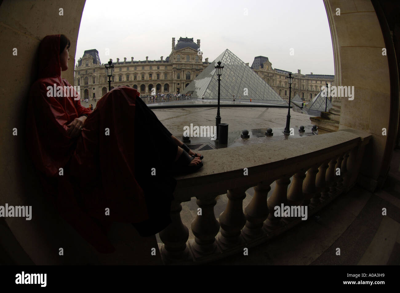 Le Louvre, Paris, France, woman in red, rain, the louvre, Paris, France ...
