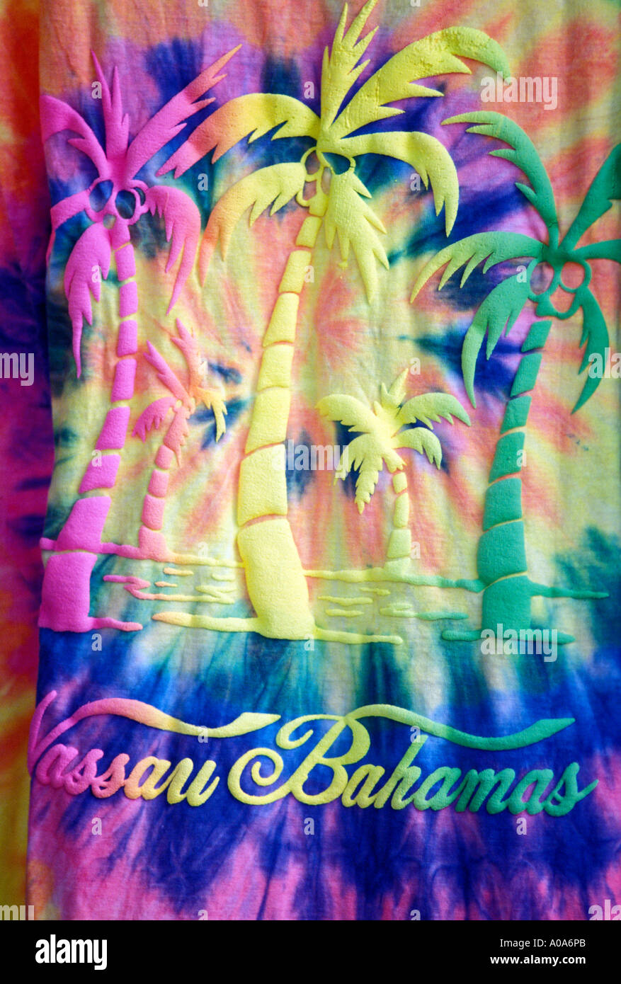 CARIBBEAN BAHAMAS NASSAU Colorful Nassau T shirt displayed in store window Stock Photo