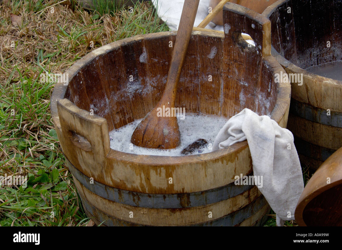 Camp laundry in a bucket at a reenactment on the Yorktown battlefield