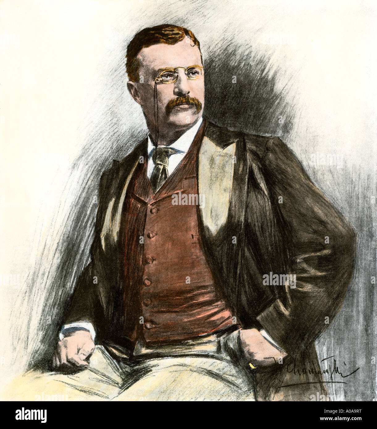 Theodore Roosevelt when nominated for Vice President in 1900. Hand-colored halftone of an illustration Stock Photo