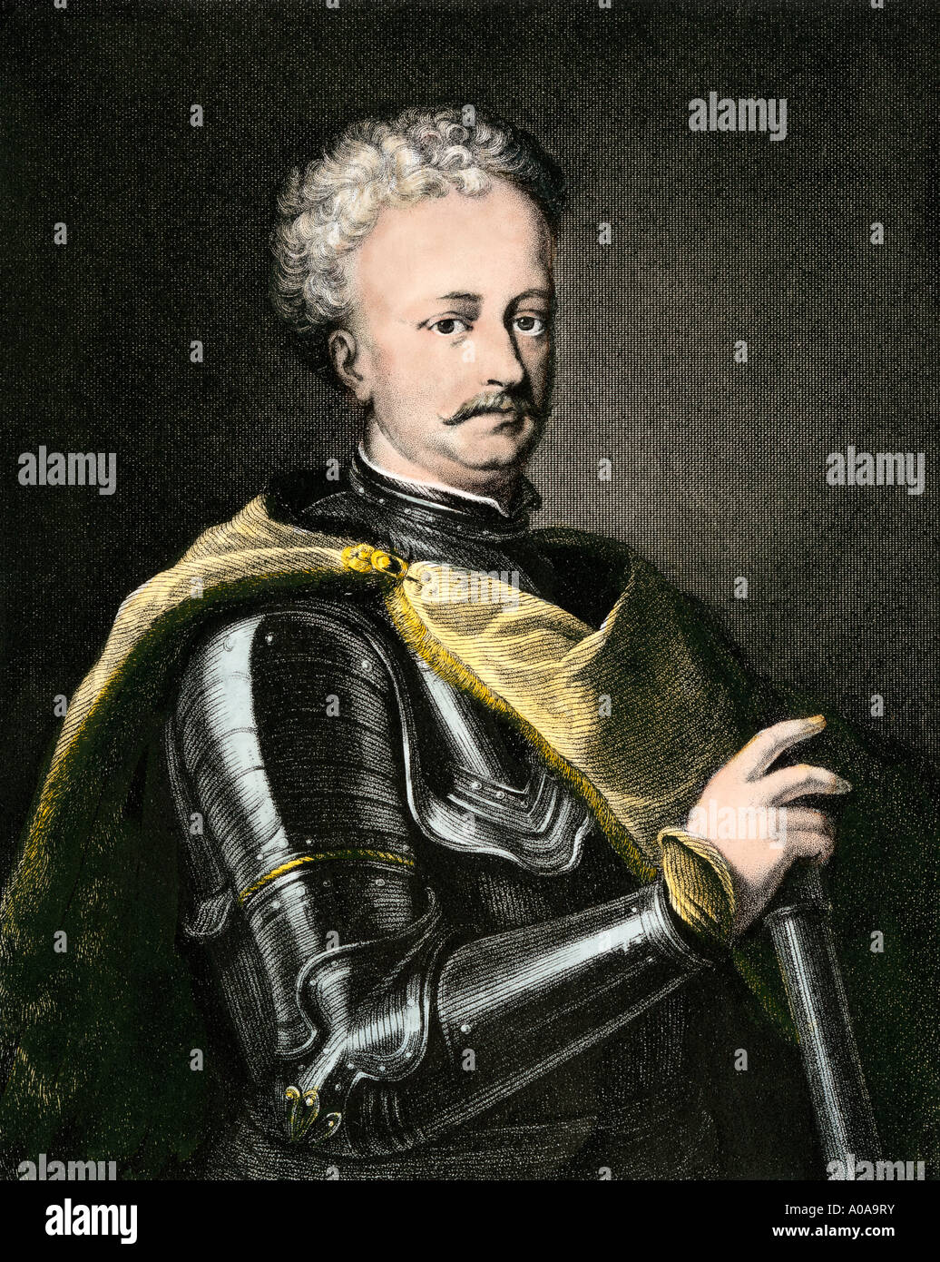Tsar Peter the Great. Hand-colored steel engraving Stock Photo