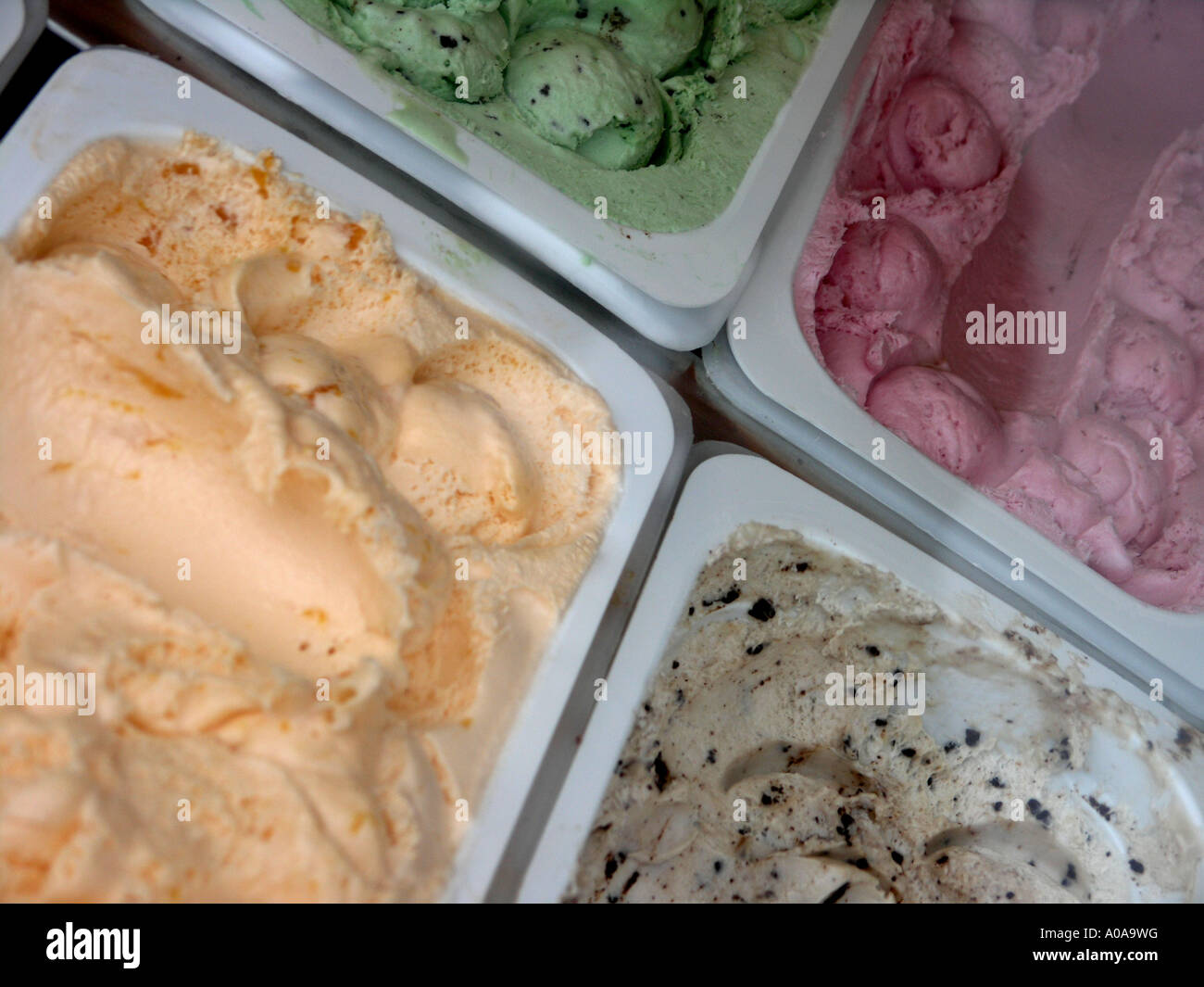 Ice cream of different flavours in tubs Stock Photo Alamy