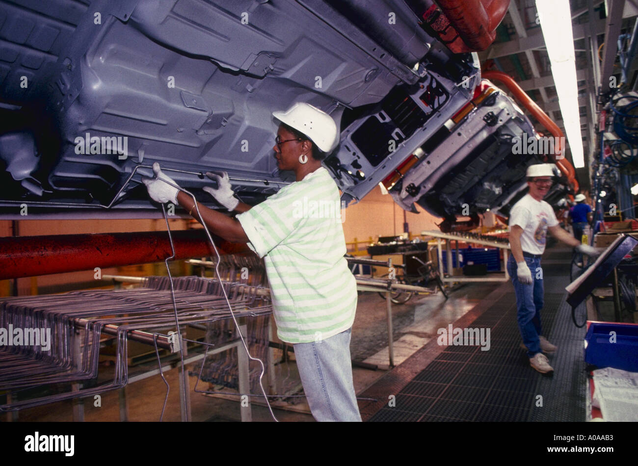 Chrysler auto assembly line with egronomic assembly tilt conveyor at Delaware plant Stock Photo