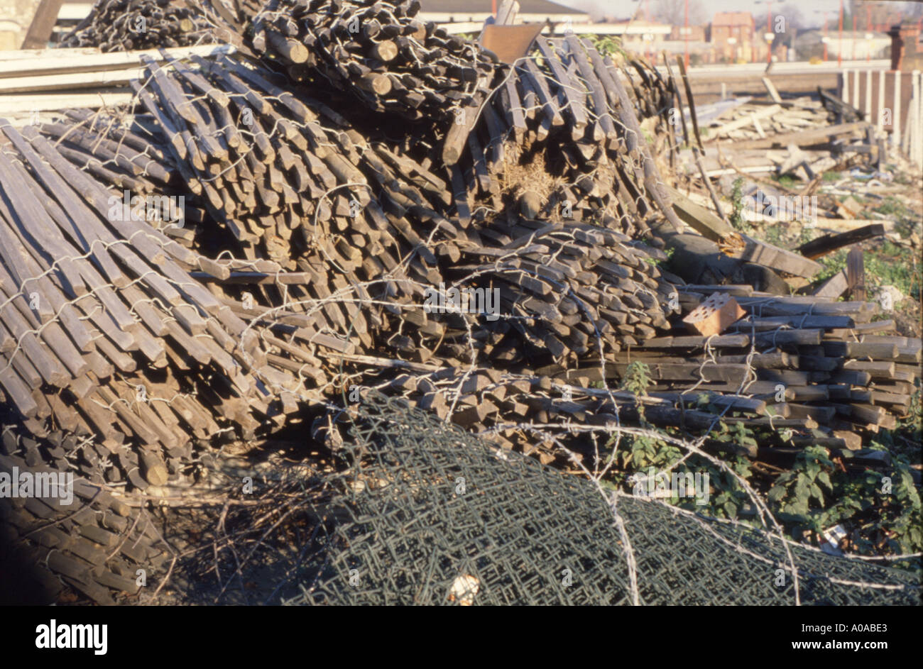 Rolled up fencing awaiting to be erected Stock Photo Alamy