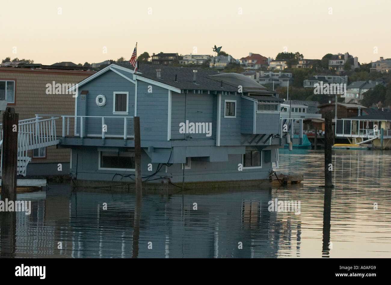 Floating homes, houseboats in the canals and water ways.around