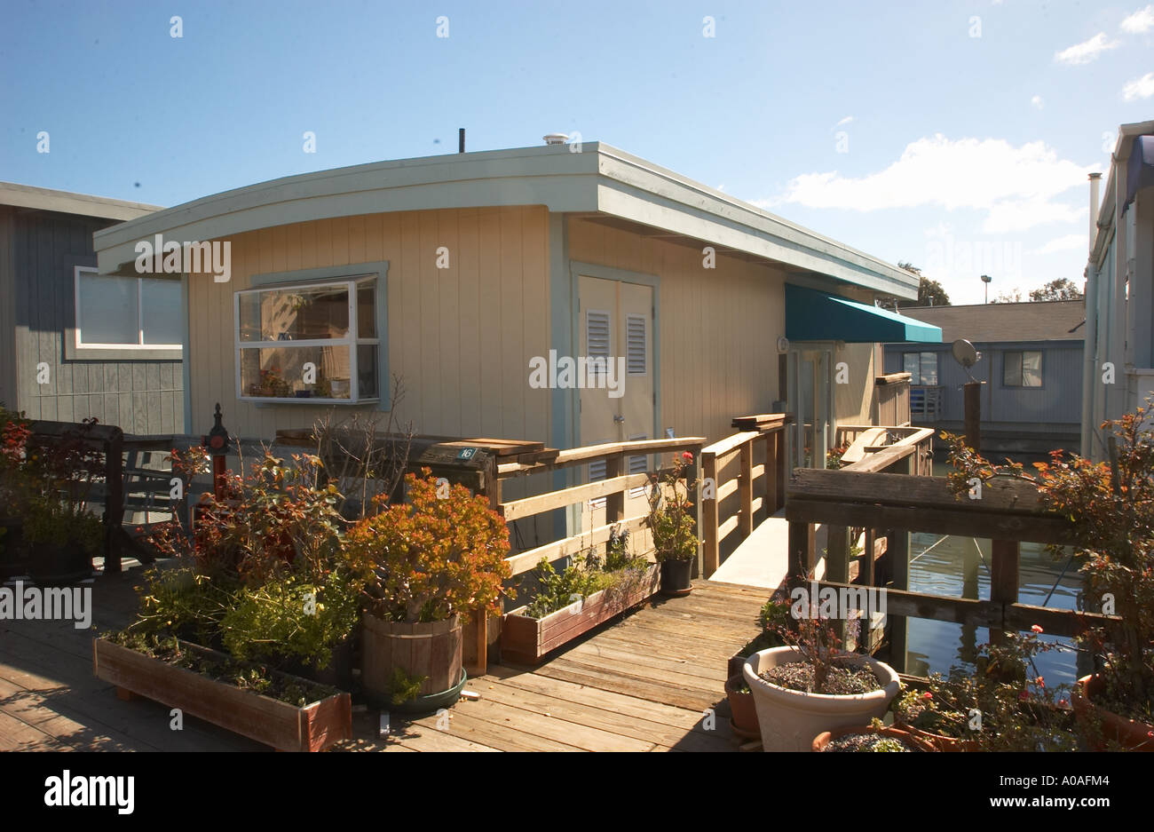 Houseboats, Floating homes, in Waldo Point Harbor, Sausalito, CA Stock