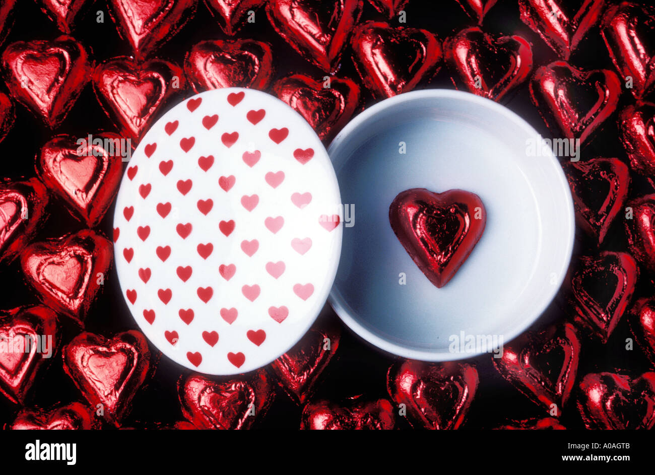 Red heart candy in dish Stock Photo Alamy