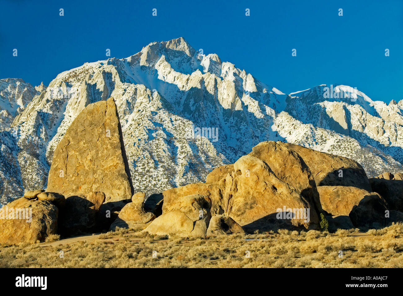 Alabama Hills sunrise with Lone Pine Peak California Stock Photo Alamy