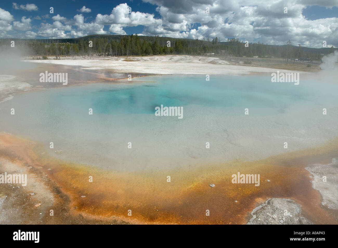 Rainbow Pool with clouds Black Sand Basin Yellowstone National Park Wyoming Stock Photo