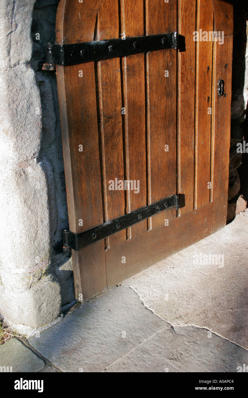 Heavy wooden castle door Stock Photo