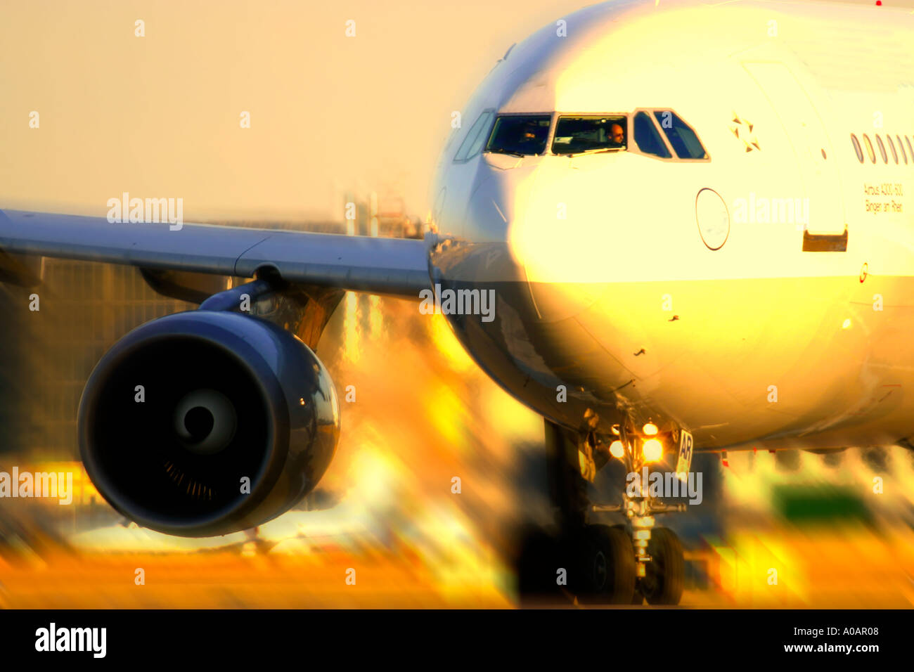Close up of a commercial airplane with motion blur Stock Photo
