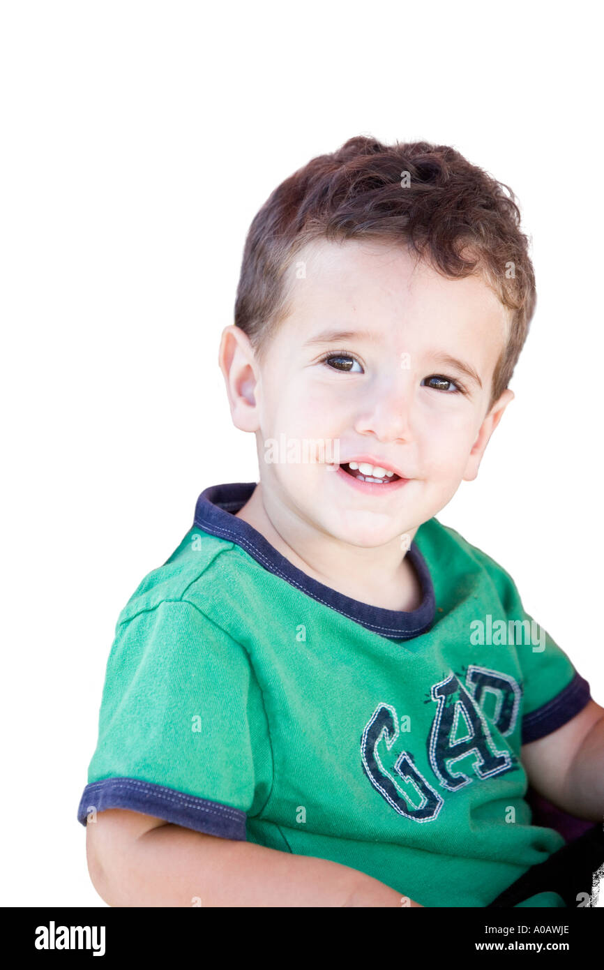 Portrait Caucasian boy silhouetted on white background Stock Photo