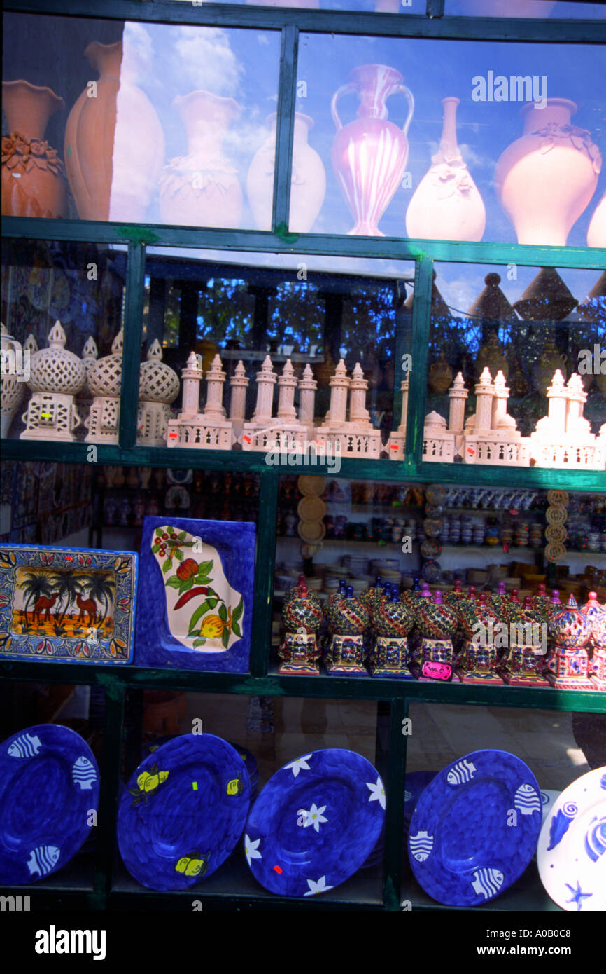 Pottery Collection Window Display Pottery sculptures plates store window display Tunisia 1124 Stock Photo ...
