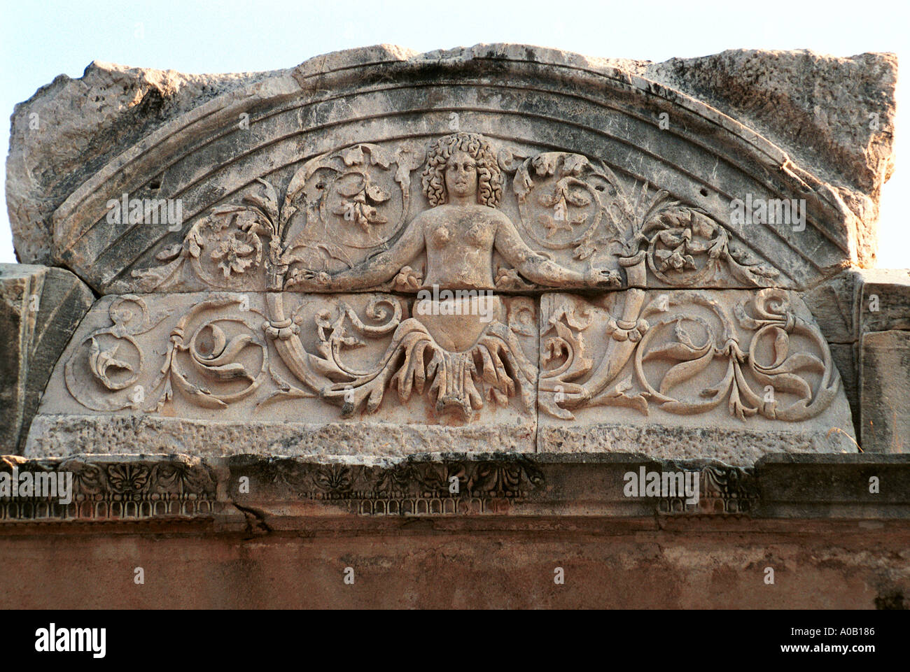 Stone carving of a woman Ephesus Turkey Stock Photo