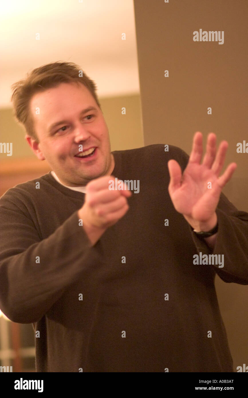 Man Age 35 Gesturing While Telling A Good Story St Paul Minnesota Mn Stock Photo Alamy Man Age 35 Gesturing While Telling A Good Story St Paul Minnesota Mn Stock Photo Alamy