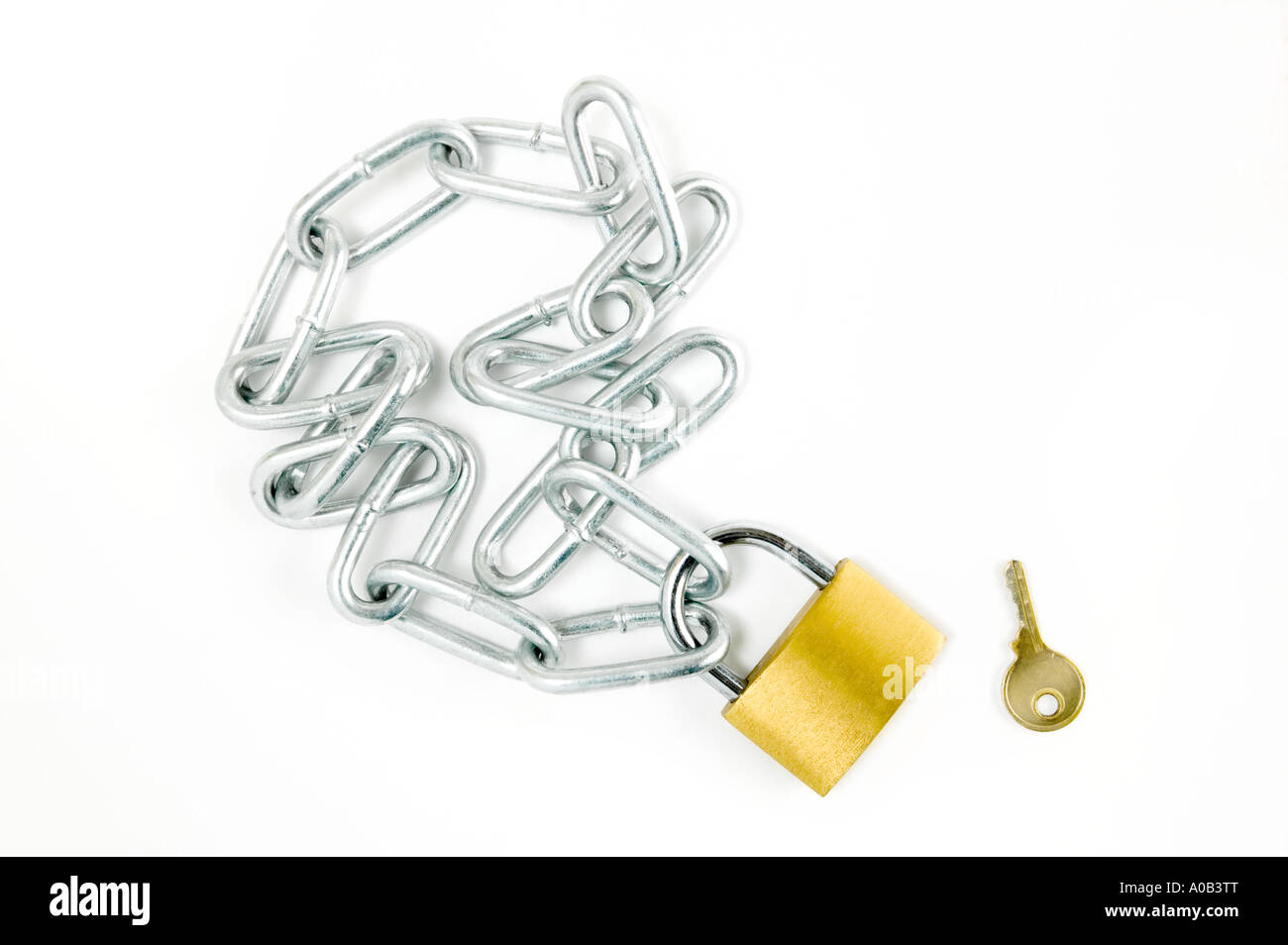 metal chain; gold padlock; silver chain; key; gold key; security; white