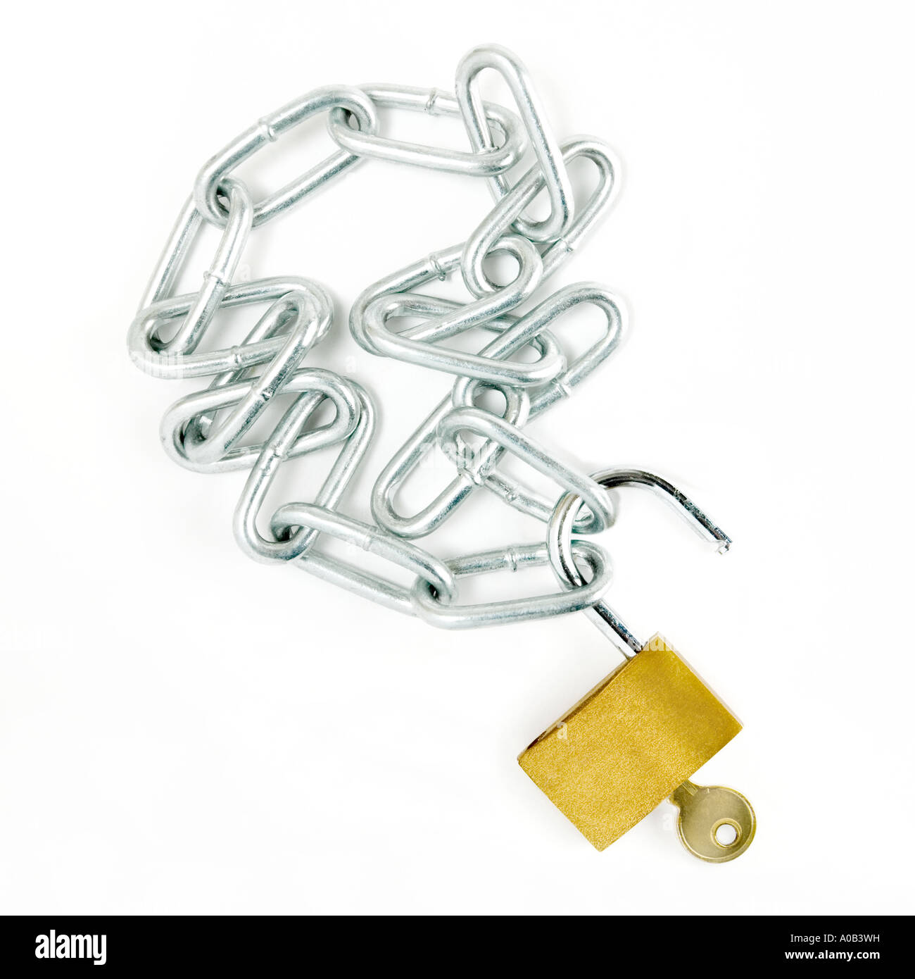 metal chain; gold padlock; silver chain; key; gold key; security; white