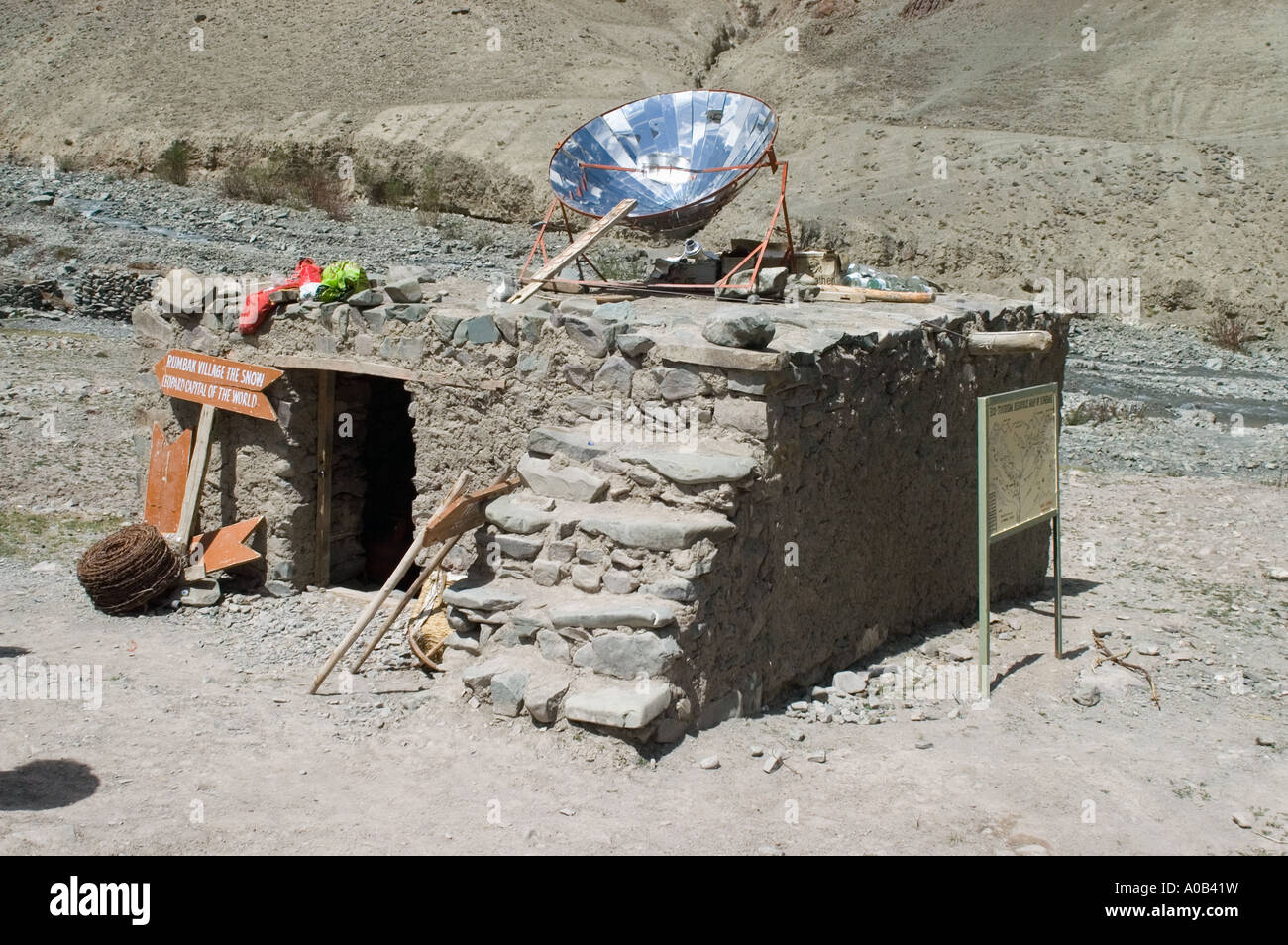 solar oven on a hut Ladakh Jammu and Kashmir India Stock Photo