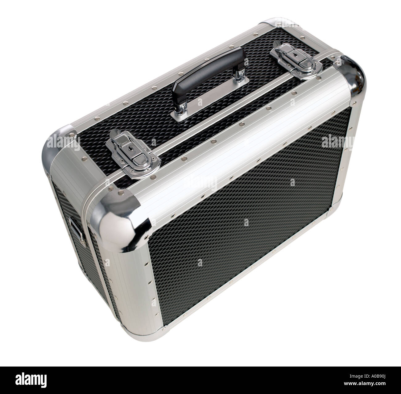 Black silver heavy duty travel case handle lock elevated view Stock