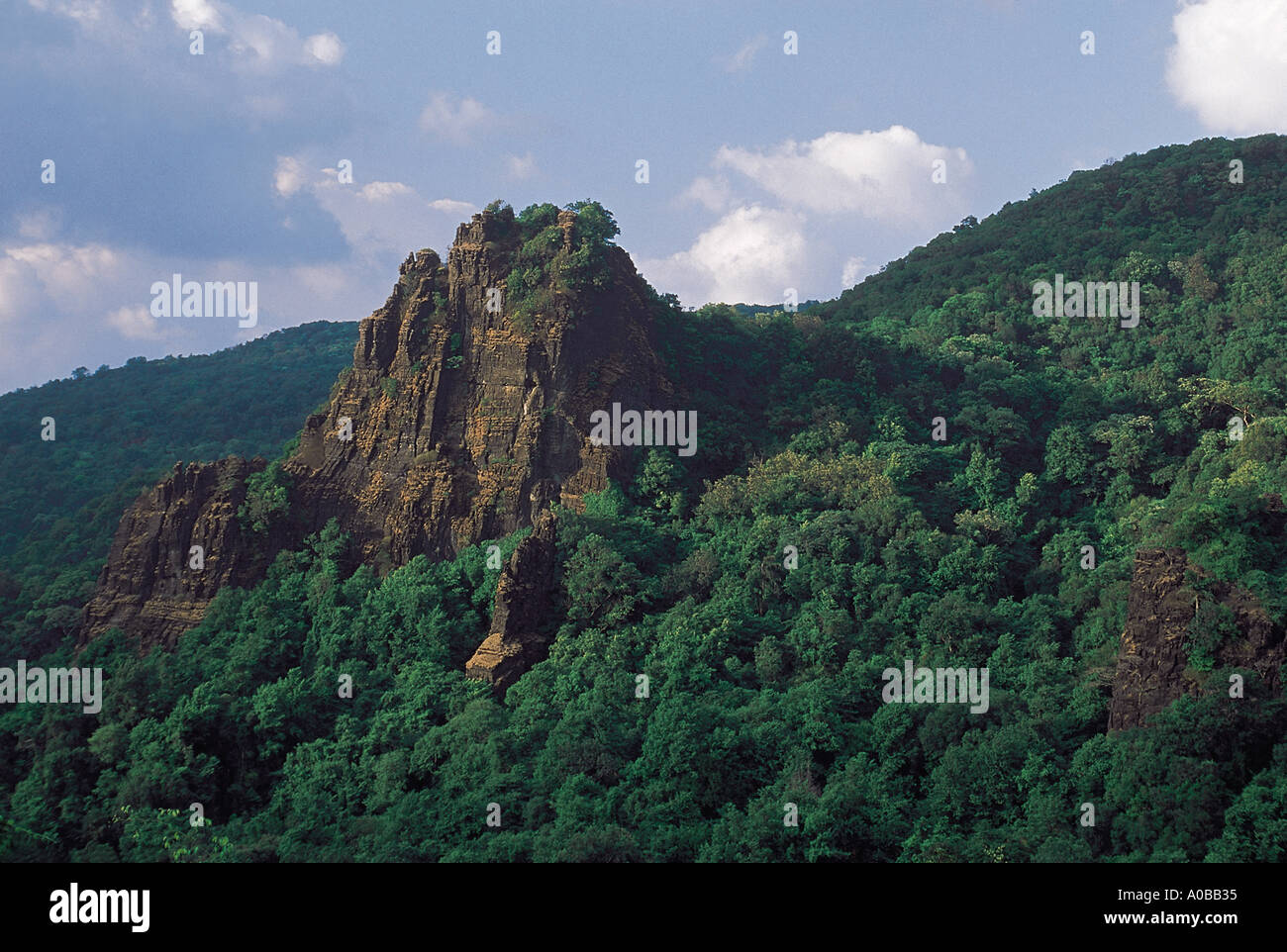 Sunlit Rock The railway town was named after this basalt rock Castle Rock Karnataka India Stock Photo