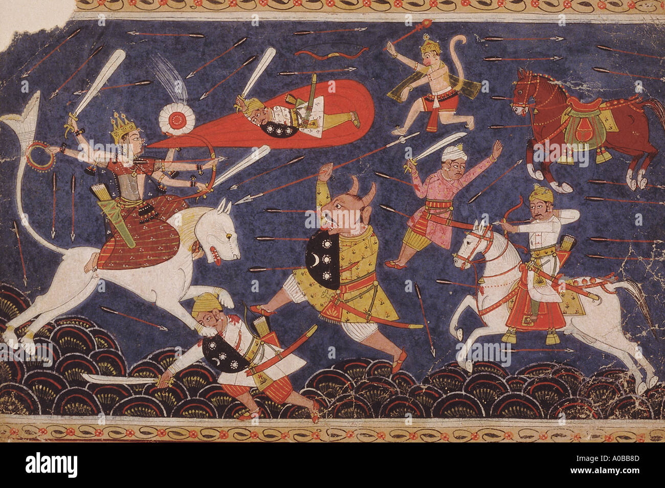 Durga kills Raktaja Malwa Dated 1660 A D Stock Photo - Alamy