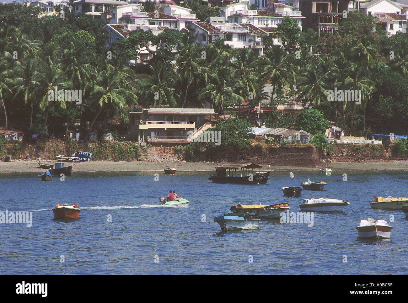 Motor boats in the sea. Dona Paula, Goa, India Stock Photo Alamy
