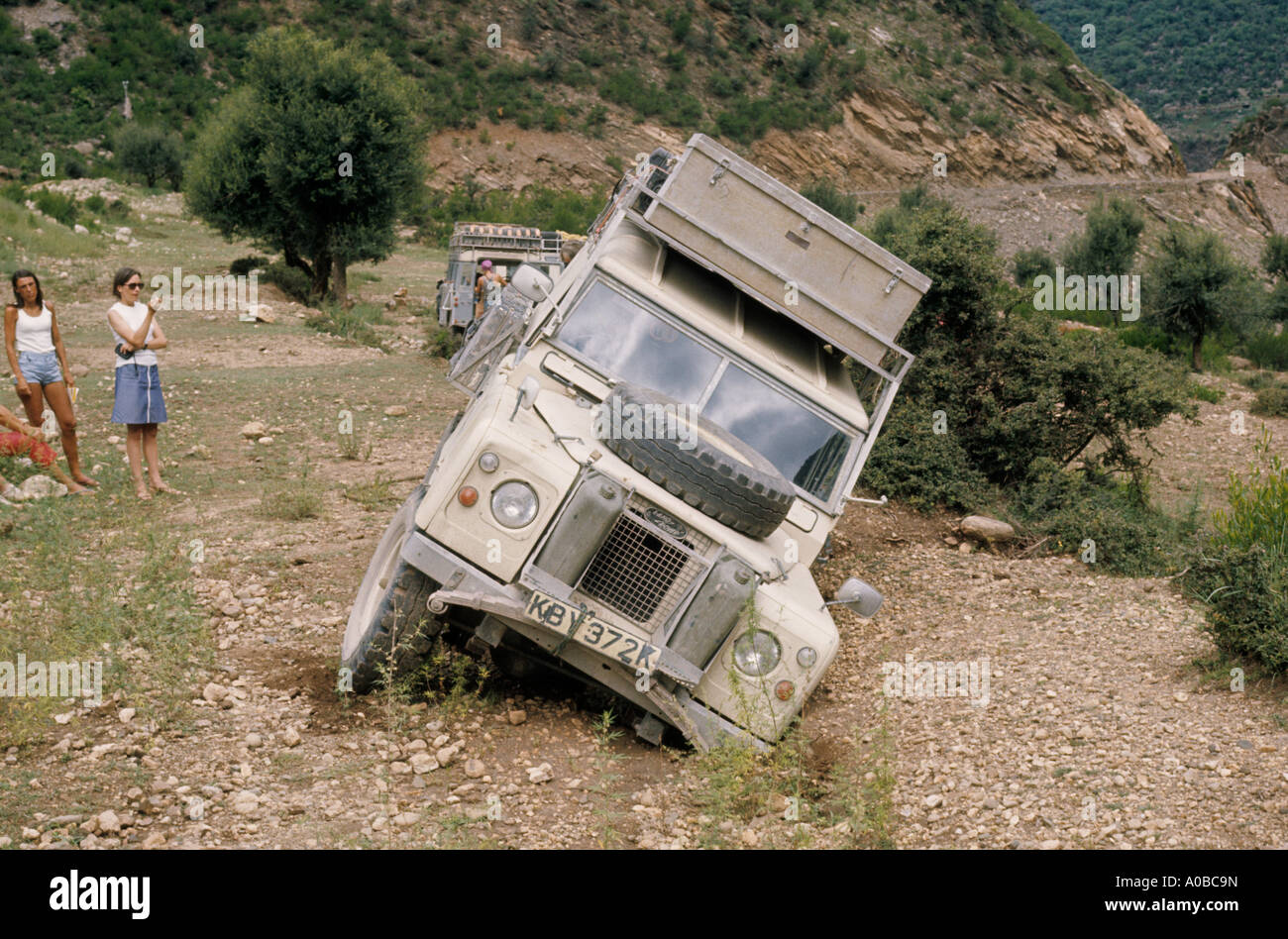 0533 06 Land Rover Series IIA one ton model in ditch Swat Valley Northwest Pakistan Asia Indian Subcontinent Stock Photo